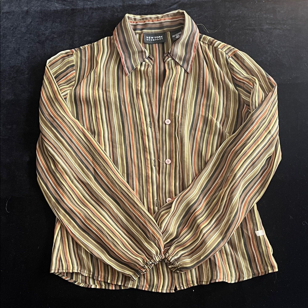 New York & Company Striped Button-Down Shirt - Earth Tones